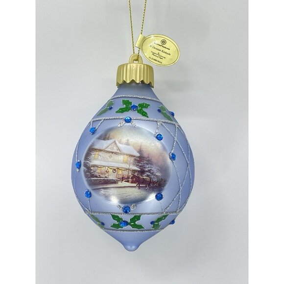 Set of 4 Thomas Kinkade Bradford Glow of the Holiday Glass Christmas Ornaments - Picture 10 of 15